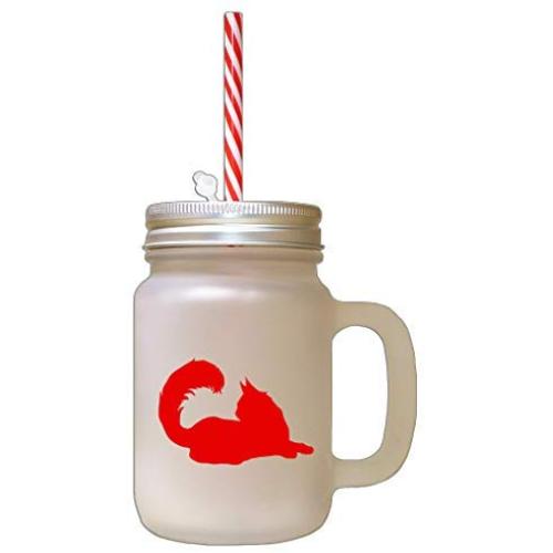 Red Maine Coon Cat Silhouette #2 Frosted Glass Mason Jar With Straw