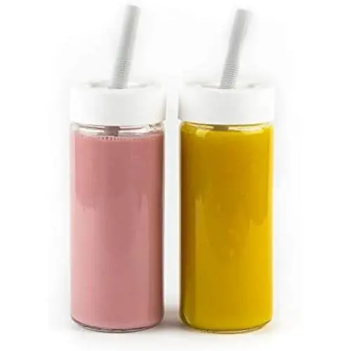 Glass Tumbler with Silicone Straw and Lid - Reusable Smoothie Cup for Juices, Water, Beverages - 16 oz, Wide Mouth Drinking Bottle with Caps, 2 Pack Set (2 pack) Glass Tumbler with Silicone Straw and Lid - Reusable Smoothie Cup for Juices, Water, Beverages - 16 oz, Wide Mouth Drinking Bottle with Caps, 2 Pack Set (2 pack)