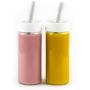 Glass Tumbler with Silicone Straw and Lid - Reusable Smoothie Cup for Juices, Water, Beverages - 16 oz, Wide Mouth Drinking Bottle with Caps, 2 Pack Set (2 pack)
