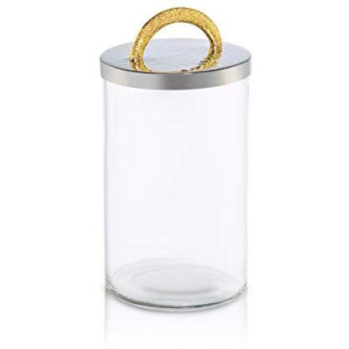 Glass Cookie/Candy Canister with Stainless Steel Lid- Silver and Gold Colored Lid