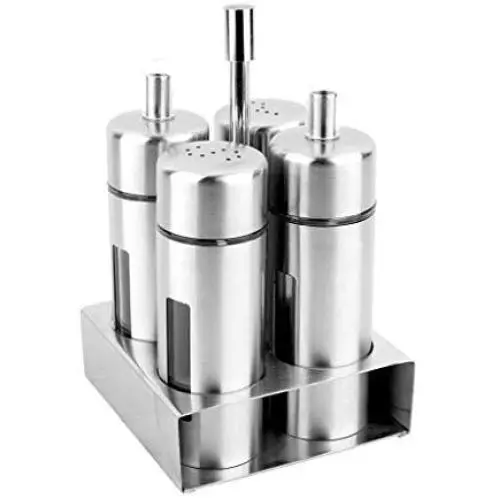 Ensemble de bocaux et de pots à condiments en acier inoxydable : bocal à épices, bocal à huile, pot à sucre, rangement pour condiments. Ensemble de bocaux et de pots à condiments en acier inoxydable : bocal à épices, bocal à huile, pot à sucre, rangement pour condiments.