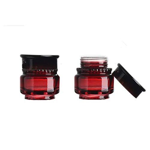 2 Pcs 50ml/1.7oz Empty Upscale Refillable Wine Red Glass with Black Lid Cosmetic Cream Jar Bottle Storage Container