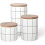 3 Piece Food Storage Jars,Food Storage Containers Set with Airtight Wooden Lids Small Coffee Canisters for Kitchen,Pantry Organization and Storage for Tea Coffee Sugar Snacks Spice,White