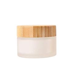 USRommaner 1 Pcs 50ml/1.7 Oz Bamboo Cream Jar,Empty Frosted Glass Face Cosmetic Jar Pot with Natural Bamboo lids,Inner Liner Travel Sample Lotion Eyeshadow Essential Oils Container