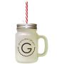 Black Alphabet G, Girl Grass Green Gift Glad Frosted Glass Mason Jar With Straw