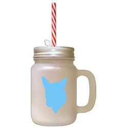 Light Blue Norwegian Lundehund Silhouette Frosted Glass Mason Jar With Straw
