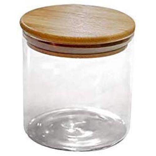 Food Storage Jar, 18.6 FL OZ (550 ML), SEAWAVE Clear Glass Food Storage Canister/Flour Container with Airtight Seal Bamboo/Wooden Lid for Kitchen, Serving Tea, Coffee, Spice and More