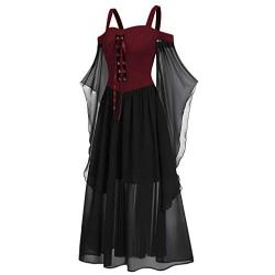 ?Oldlover?Gothic Dresses for Women Plus Size Off Shoulder Butterfly-Sleeve Lace Up Halloween Dress Bardot Dresses