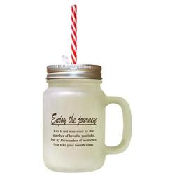 Brown Enjoy The Journey #2 Frosted Glass Mason Jar With Straw