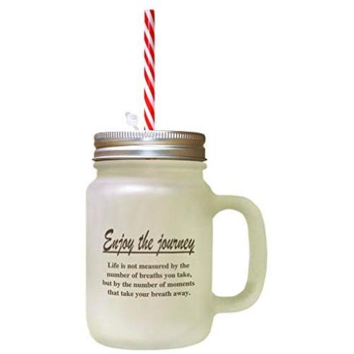 Brown Enjoy The Journey #2 Frosted Glass Mason Jar With Straw