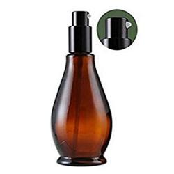 2Pcs Empty Refillable Cucurbit Shaped Amber Glass Lotion Pump Bottles Portable Cosmetic Makeup Cream Lotion Container Vial Jar Dispenser With Black Pump Head and Cap(50ml/1.7oz)