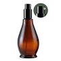 2PK (30ml/1oz) Amber Gourd Shape Empty Glass Bottle with Black Pump Head Portable Refillable Bottle Makeup Packing Storage Container Jar for Lotion Essence Emulsion Essential Oils