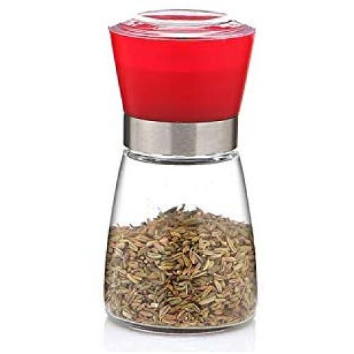 Salt Pepper Mill Grinder Glass Shaker Spice Container Condiment Jar Holder Grinding Bottle Kitchen Tools,Red