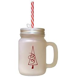 Maroon Christmas Tree Style 8 Frosted Glass Mason Jar With Straw