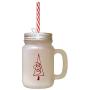 Maroon Christmas Tree Style 8 Frosted Glass Mason Jar With Straw