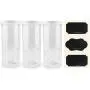 Tall Clear Plastic Canisters w Lids and Labels (3-Pack, 2.5 quart / 10 cup capacity); 10-inch High BPA-free PET Plastic 80oz Jars Great for Food & Home Storage, White Lids, Chalk Labels