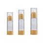 2PCS Empty Refill Portable Bamboo Plastic Airless Vacuum Emulsion Pump Bottle Jars Cream Lotion Make Up Sample Travel Packing Vials Cosmetic Toiletries Liquid Storage Containers(100ml/3.4oz)