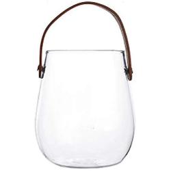Unique Chic Nordic Glass Storage Jar Bottle With Leather Handle Minimalist Desk Storage Bottle Organizer Flower Vase Container,Clear3