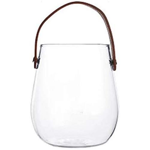 Unique Chic Nordic Glass Storage Jar Bottle With Leather Handle Minimalist Desk Storage Bottle Organizer Flower Vase Container,Clear3