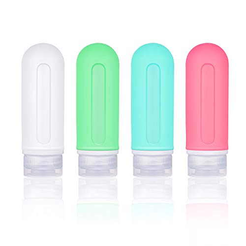 Travel Bottles Set,Yolaist 3oz Squeeze Silicon Bottle Set,Leak-proof Travel Size Tubes,TSA Approved Portable Toiletries Containers For Shampoo Conditioner Lotion Soap Liquids (4 Pack)