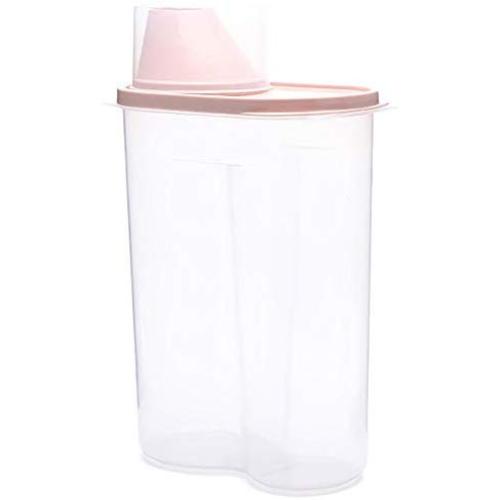 Kitchen Sealed Storage Container,Cereal Storage Containers With Measuring Cup Scale Cover,Airtight Food Storage Canister For Oval Oblique Mouth,High Capacity,Good Sealing,Pink-2.5L