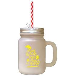 Yellow April Showers Bring May Flowers Frosted Glass Mason Jar With Straw