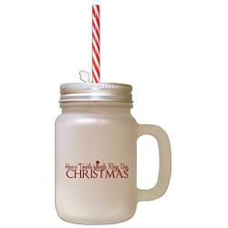 Maroon Have Twinkle, Jingle, Rangy Ding, Christmas Frosted Glass Mason Jar With Straw