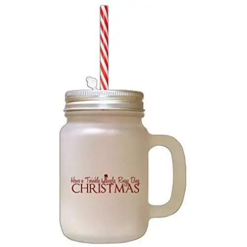 Rubinrote Schein, Jingle, Rangy Ding, Christbaumgekühlte Glas-Mason-Flasche mit Stroh