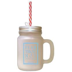 Light Blue Fear Thou Not For I Am With Thee Frosted Glass Mason Jar With Straw