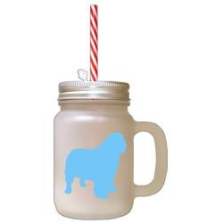 Light Blue Clumber Spaniel Silhouette Frosted Glass Mason Jar With Straw