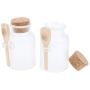 dailymall Pair of Empty Plastic Jars Bottles with Corks & Wooden Spoon - Great for Bath Salt Bottles, Milk Bottles, Kitchen Salt Sugar Spice Jars - 100g/3.5oz