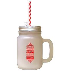 Red When Snows AinT It Thrilling Though Nose Gets Chilling Frosted Glass Mason Jar With Straw