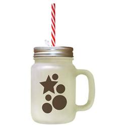 Brown Start, Ball Frosted Glass Mason Jar With Straw