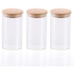 3x250ML Glass Airtight Storage Jars Set of 3, Kitchen Food Storage Canister Containers with Bamboo Lid & Silicone Sealing Ring for for Candy, Cookie, Rice, Sugar, Flour, Pasta, Nuts