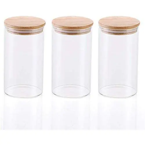 Ensemble de 3 Pots en Verre de 3x250ML avec Couvercle en Bambou et Anneau de Joint en Silicone pour Stockage Alimentaire Cuisine, Idéal pour Bonbons, Biscuits, Riz, Sucre, Farine, Pâtes, Noix Ensemble de 3 Pots en Verre de 3x250ML avec Couvercle en Bambou et Anneau de Joint en Silicone pour Stockage Alimentaire Cuisine, Idéal pour Bonbons, Biscuits, Riz, Sucre, Farine, Pâtes, Noix
