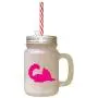 Hot Pink Maine Coon Cat Silhouette #2 Frosted Glass Mason Jar With Straw Hot Pink Maine Coon Cat Silhouette #2 Frosted Glass Mason Jar With Straw