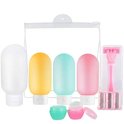 TSA Approved Leak Proof Travel Size Bottles and Jars for Toiletries, Shampoo, Conditioner, Sunscreen and Hand Lotion and Disposable Razor for Women Body Hair Shaving TSA Approved Leak Proof Travel Size Bottles and Jars for Toiletries, Shampoo, Conditioner, Sunscreen and Hand Lotion and Disposable Razor for Women Body Hair Shaving