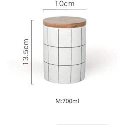 TNKML Ceramic Spice Jar Storage Jar With Bamboo Cover Spice Pot Seasoning Container Sugar Can Salter Grid Spice Jar Kitchenware -B