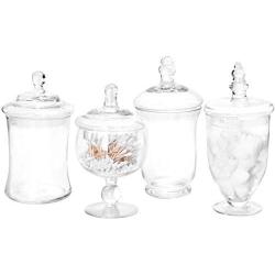 Jars Set of 4 Clear Glass Apothecary Jars/Candy Buffet Containers with Lids Give as a gift AN2173