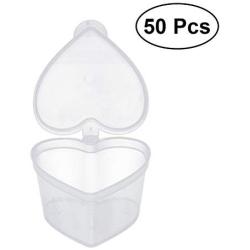 ROSENICE 50PCS 50ML Plastic Clear Spice Jars Heart Shaped Leak Proof Spice Storage Container with Lid