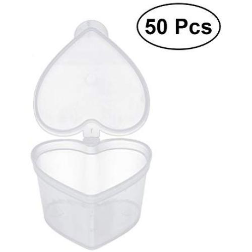 ROSENICE 50PCS 50ML Plastic Clear Spice Jars Heart Shaped Leak Proof Spice Storage Container with Lid