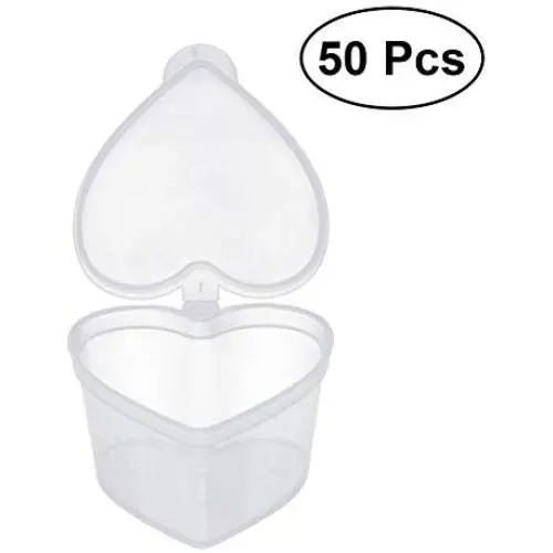 ROZENICE 50 Stück Herzförmige Kunststoff-Gewürzbehälter, 50 ml, durchsichtig, wasserdicht, mit Deckel
