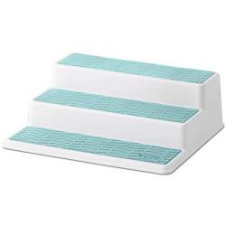 Copco 5234760 Non-Skid 3-Tier Spice Pantry Kitchen Cabinet Organizer, 10-Inch, White/Aqua