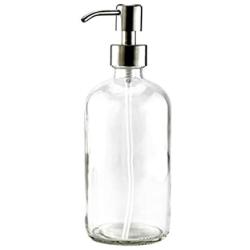 1Pack 500ml /17ounce Transparent Round Glass Empty Press Pump Bottles Dispenser Container Jar Pot For Bathroom Lotion Liquid Body Wash Shower Makeup Foundations Cosmetic Soap Cream