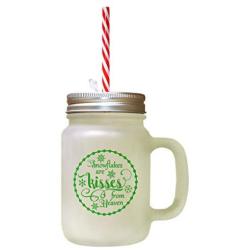 Green Snowflakes Are From Heaven Frosted Glass Mason Jar With Straw