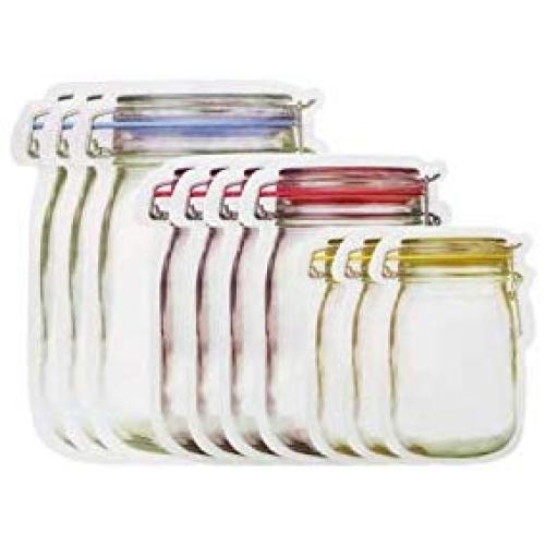 10pcs/lot Reusable Mason Jar Bottles Bags Nuts Candy Cookies Bag Fresh Food Storage Bag Snacks Zipper Sealed Kitchen Organizer,10 pieces