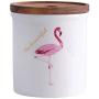 OnePine Food Storage Jar with Sealed Bamboo Lid, Flamingo Pattern Ceramic Kitchen Canisters for Tea Sugar Coffee Spice Seasoning and More (B)