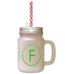 Green Alphabet F, Fun Food Farm Foor Family Frosted Glass Mason Jar With Straw