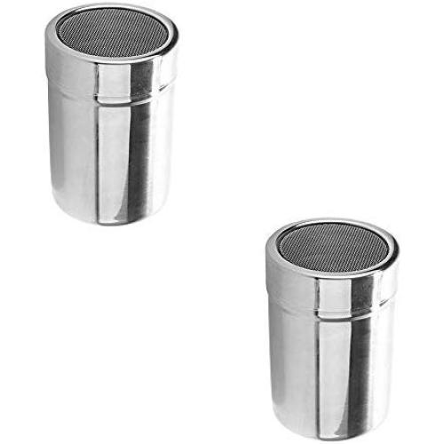 2 Pieces Stainless Steel Flour Jar ORNOOU Fine Mesh Shaker Cinnamon Icing Sugar Powder Chocolate Coffee Sifter Sprinkler Dredgers