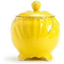 Airtight Food Storage Containers Bins with Lids Large, Ceramic Pottery Cereal Containers Canister Cookie Jar for Kitchen Pantry Organization Flour Coffee Candy Bulk, 700mL, 15x13cm (Color : Yellow)
